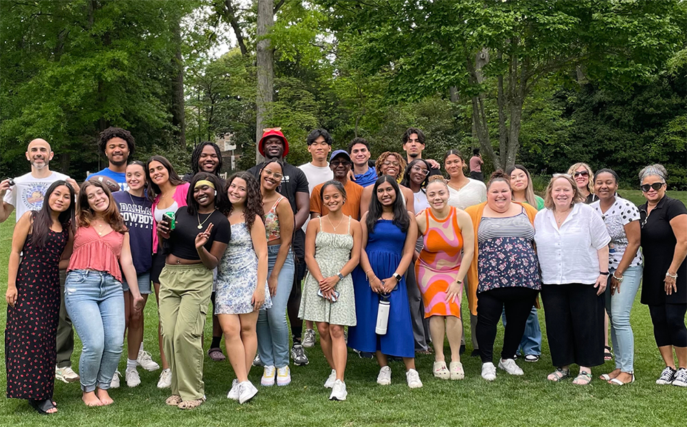 Members of the 2023-24 Bass Connections team pose outdoors for a group portrait.