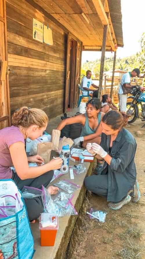 A team of researchers processing collected samples.